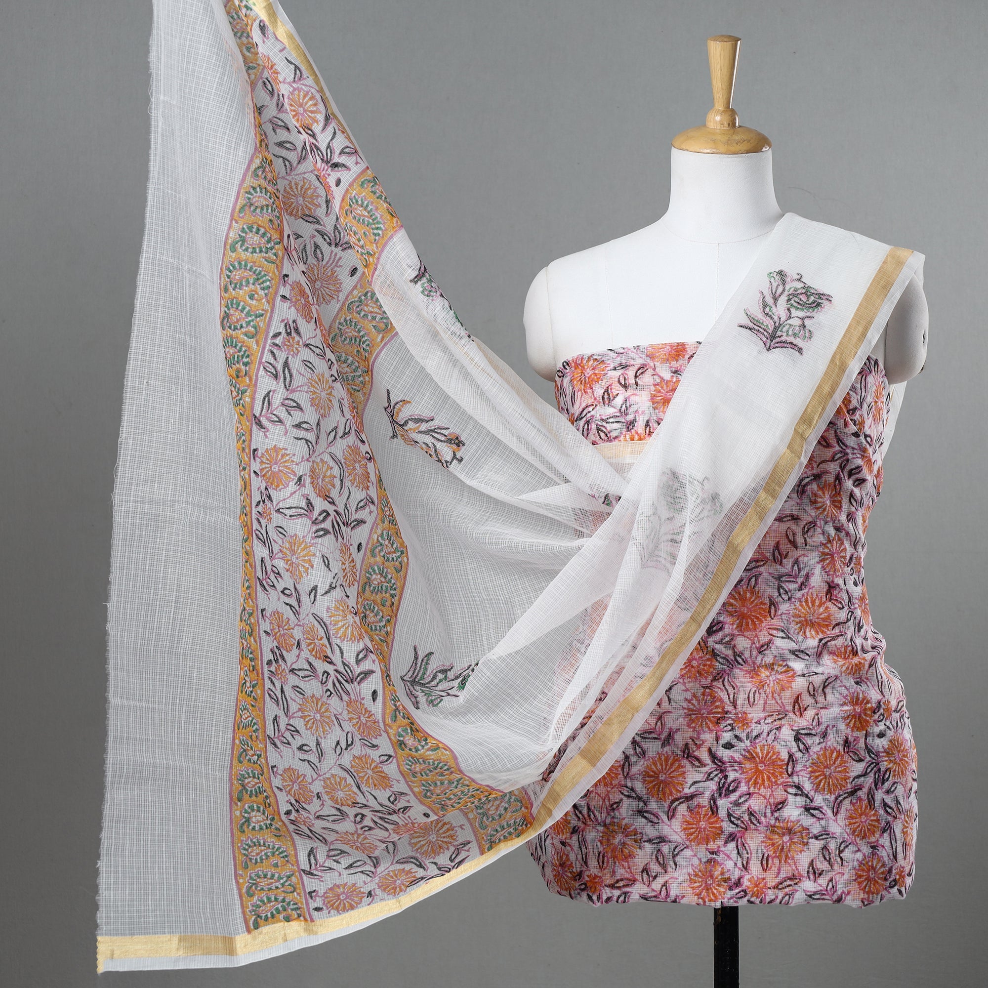 3pc Kota Doria Cotton Sanganeri Block Print Dress Material