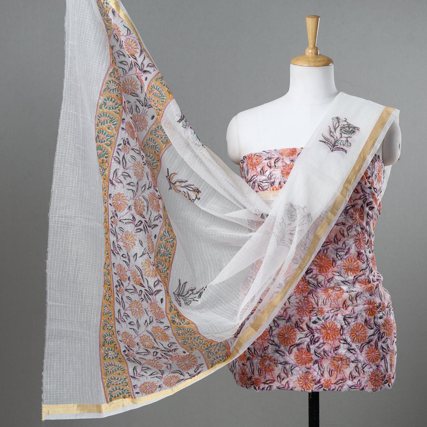 3pc Kota Doria Cotton Sanganeri Block Print Dress Material