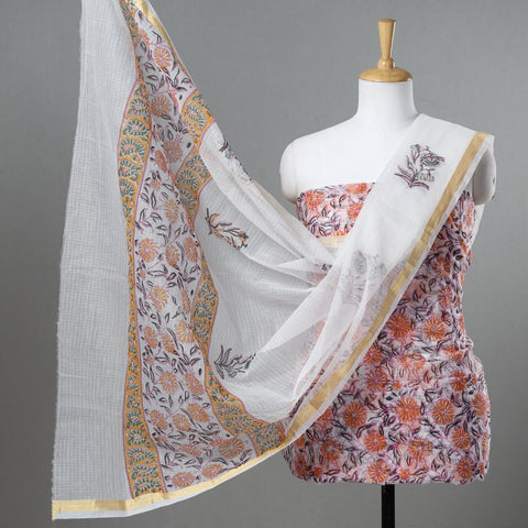 3pc Kota Doria Cotton Sanganeri Block Print Dress Material
