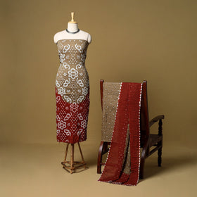 3pc kutch tie-dye satin cotton unstitched bandhani dress