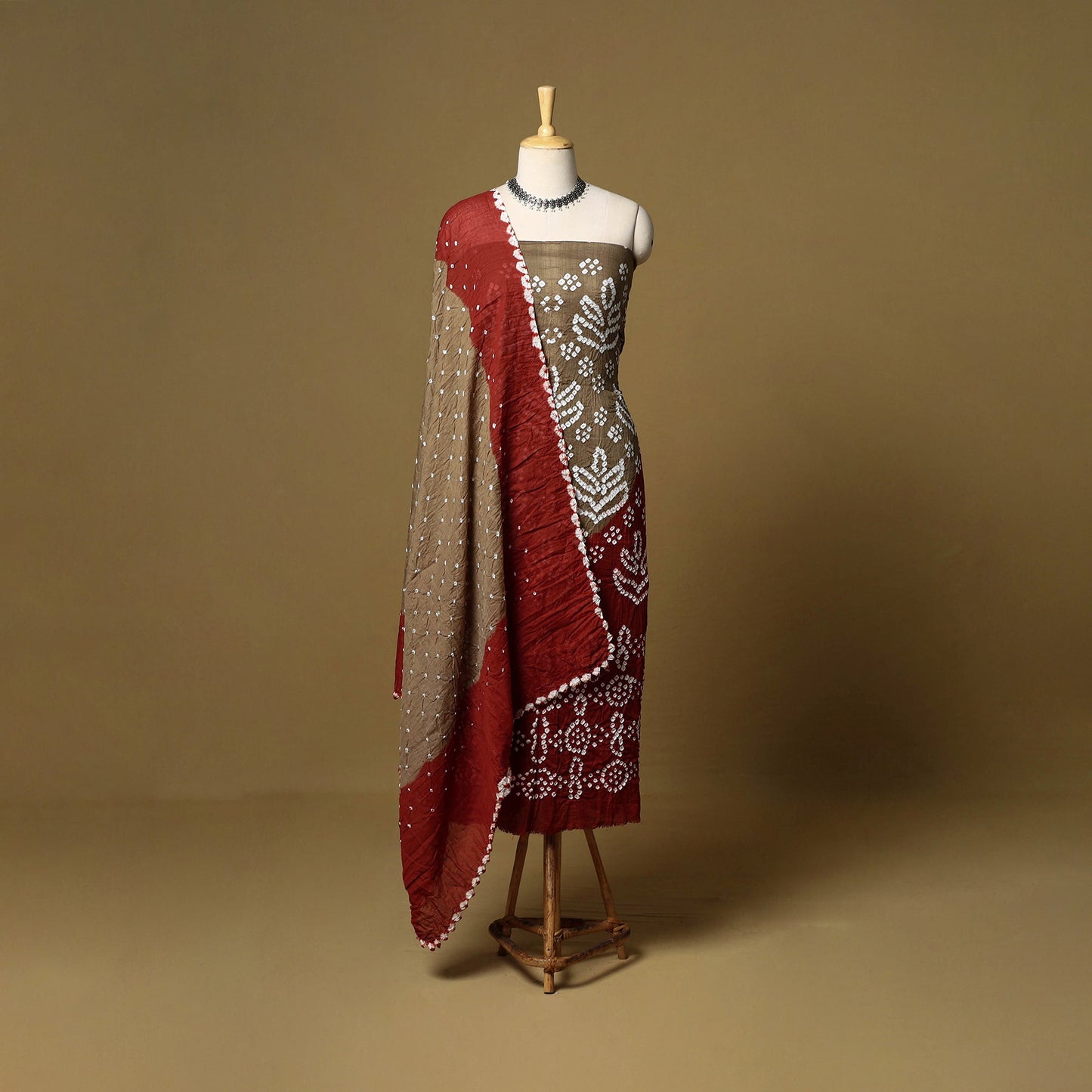 3pc kutch tie-dye satin cotton unstitched bandhani dress