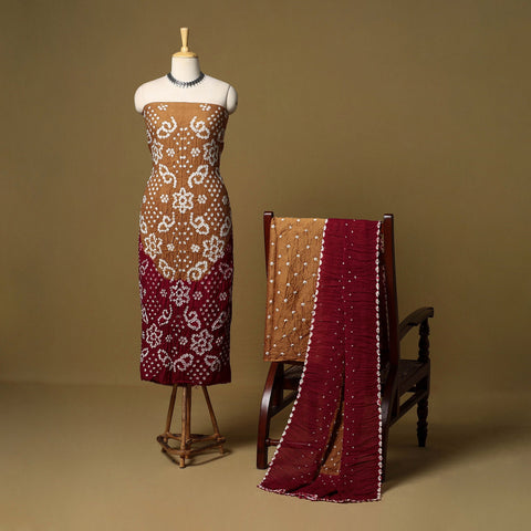 3pc kutch tie-dye satin cotton unstitched bandhani dress