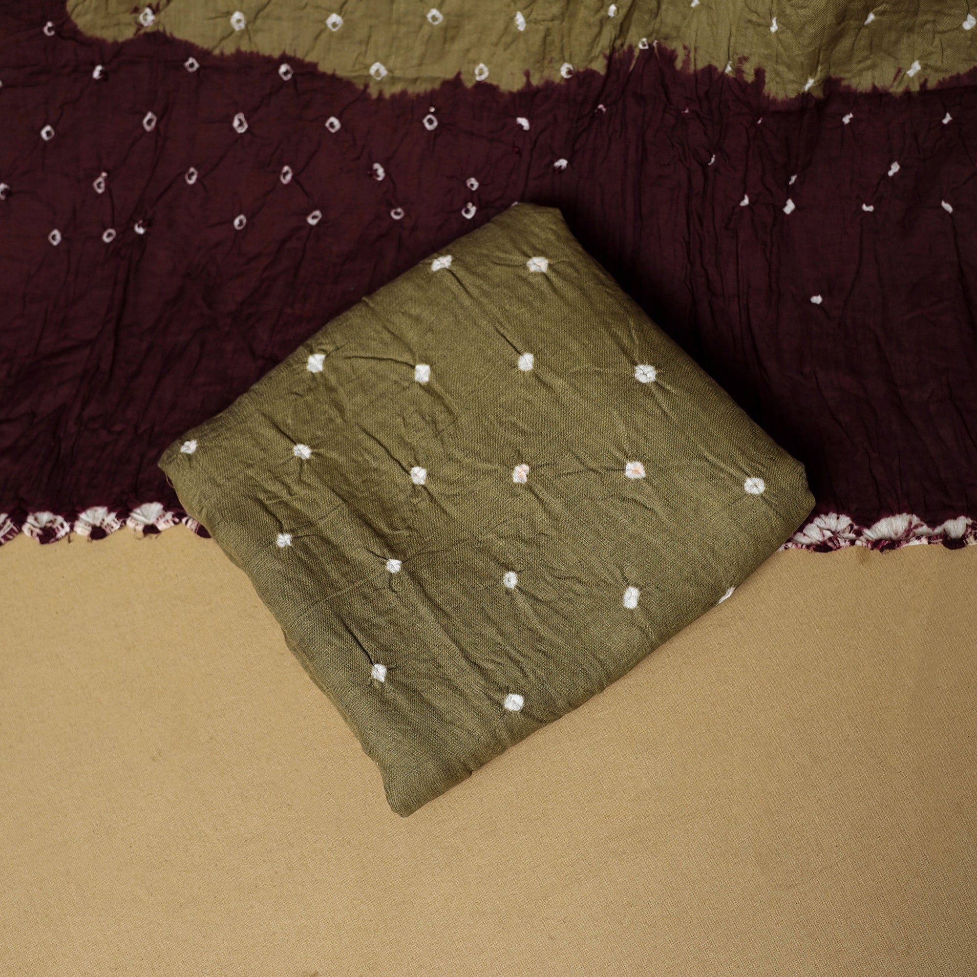 3pc kutch tie-dye satin cotton unstitched bandhani dress