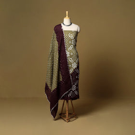 3pc kutch tie-dye satin cotton unstitched bandhani dress