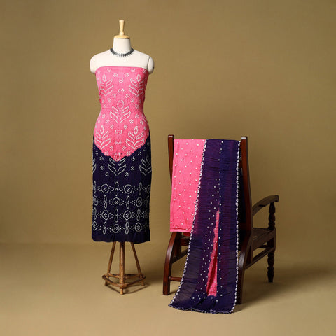 3pc kutch tie-dye satin cotton unstitched bandhani dress