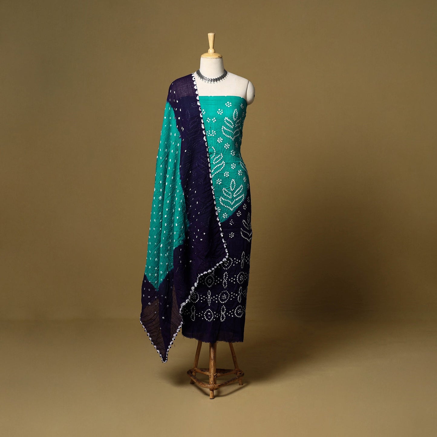 3pc kutch tie-dye satin cotton unstitched bandhani dress