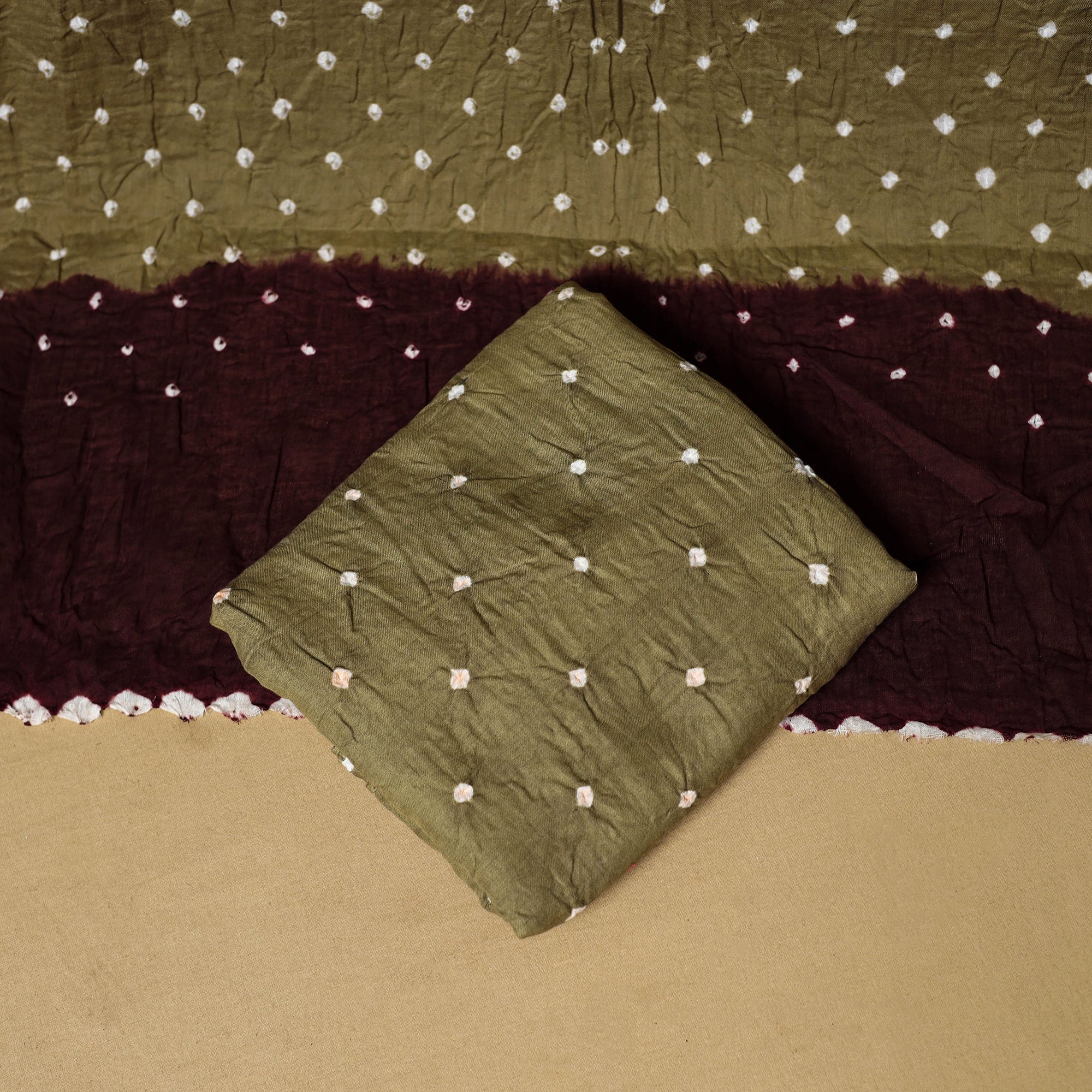 3pc kutch tie-dye satin cotton unstitched bandhani dress