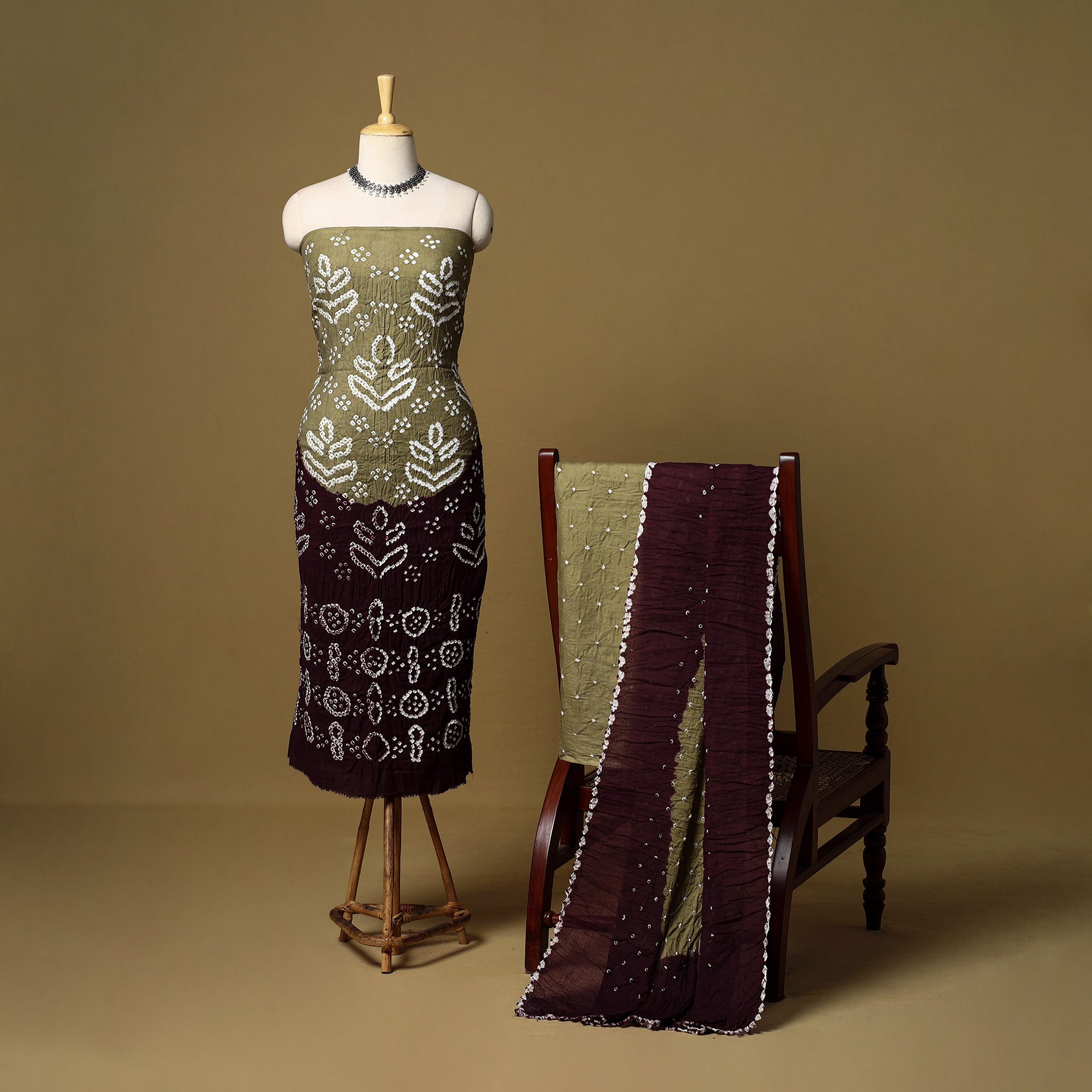 3pc kutch tie-dye satin cotton unstitched bandhani dress