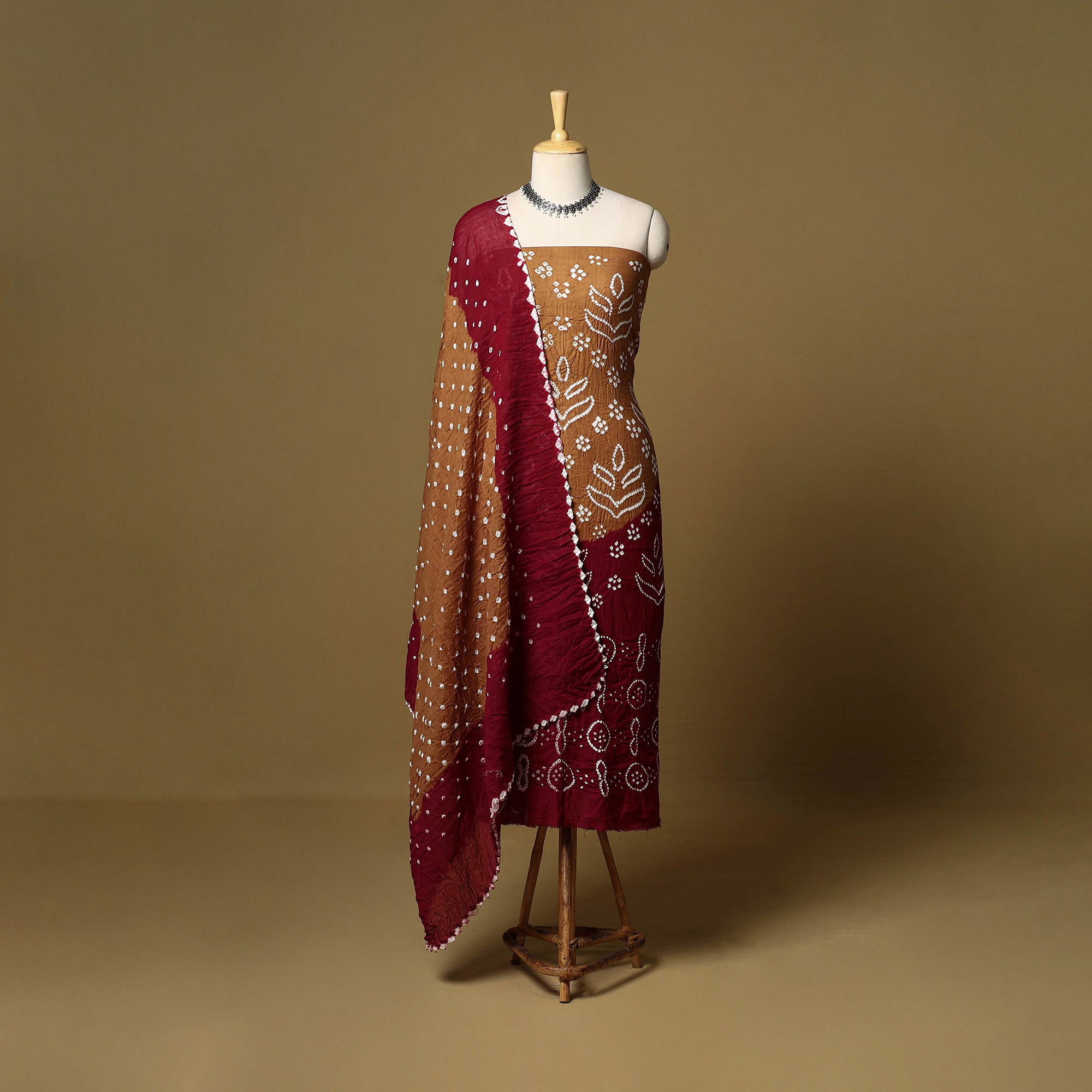 3pc kutch tie-dye satin cotton unstitched bandhani dress