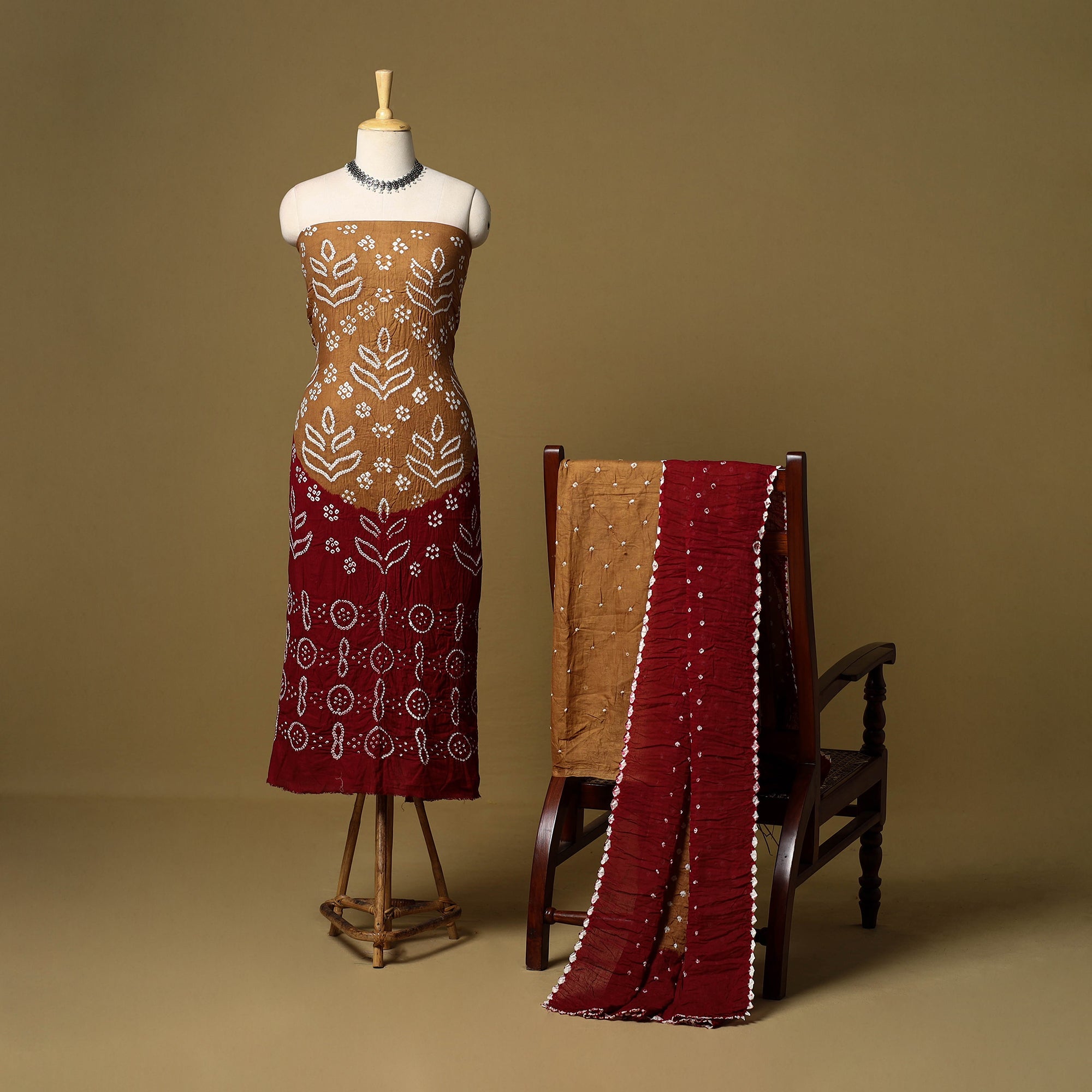 Multicolor - 3pc kutch tie-dye satin cotton unstitched