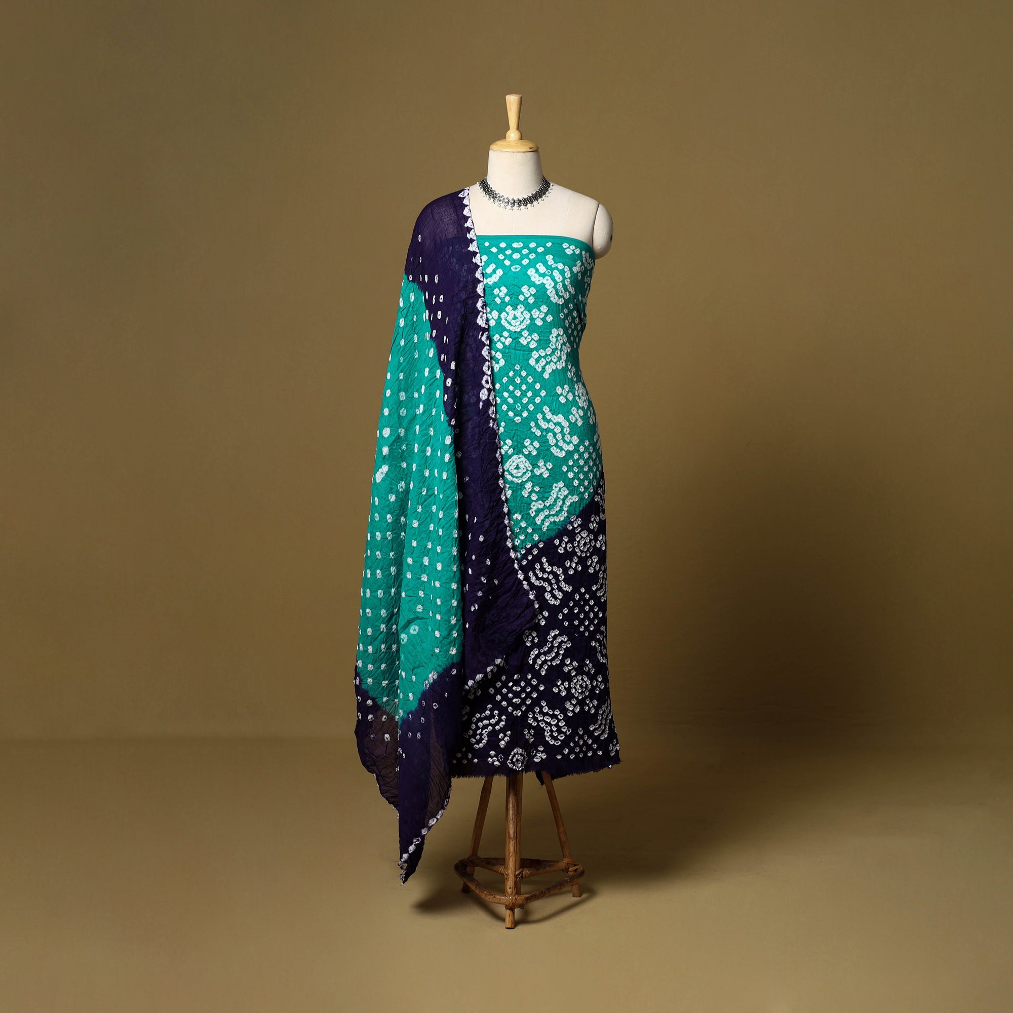 3pc kutch tie-dye satin cotton unstitched bandhani dress