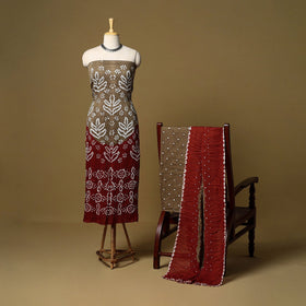 3pc kutch tie-dye satin cotton unstitched bandhani dress