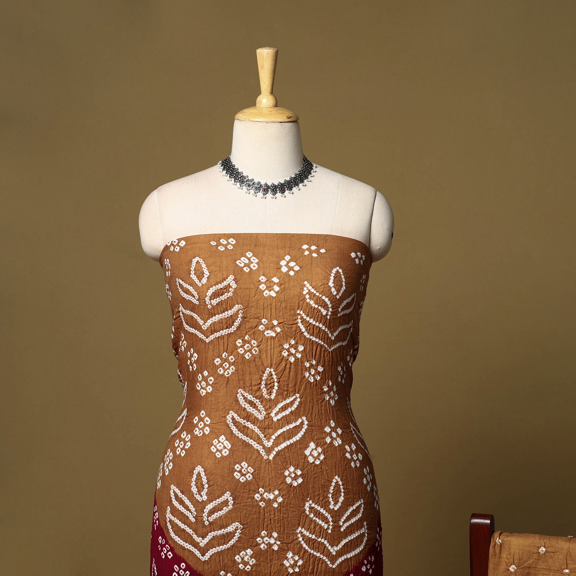 3pc kutch tie-dye satin cotton unstitched bandhani dress