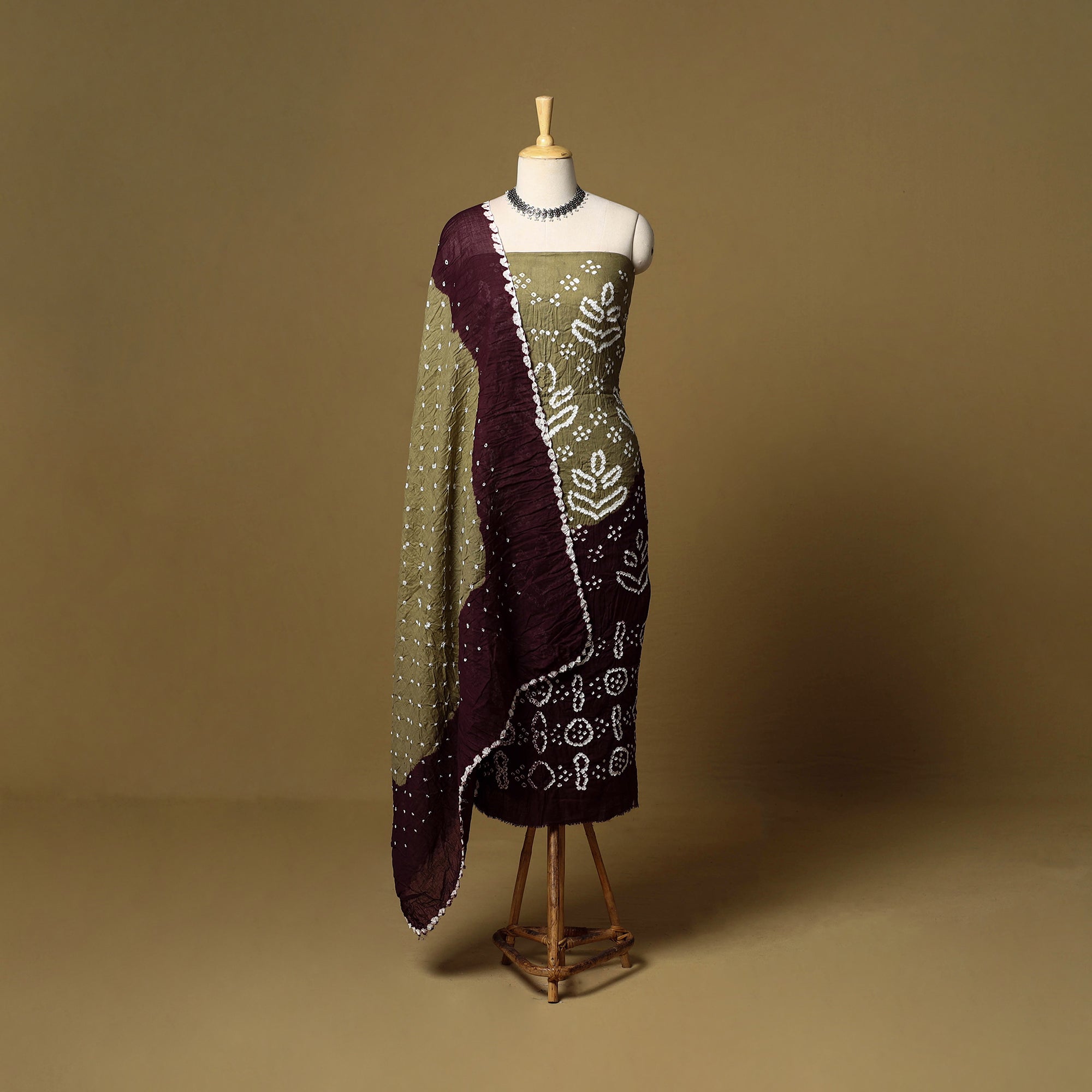 3pc kutch tie-dye satin cotton unstitched bandhani dress