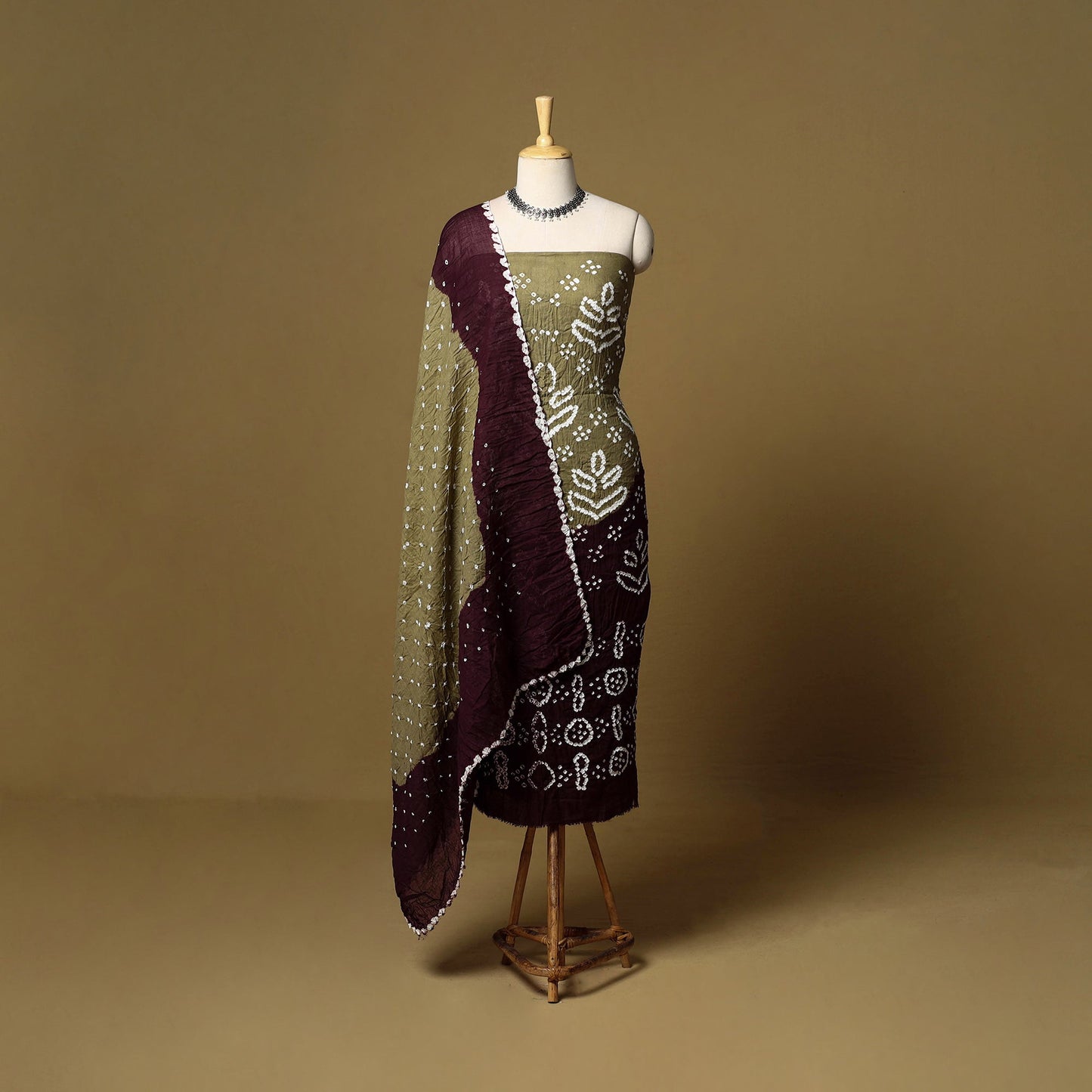 3pc kutch tie-dye satin cotton unstitched bandhani dress