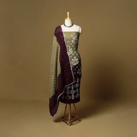 3pc kutch tie-dye satin cotton unstitched bandhani dress