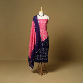 3pc kutch tie-dye satin cotton unstitched bandhani dress