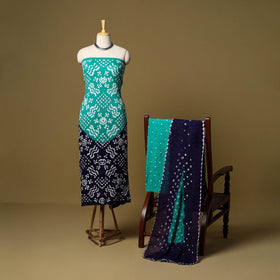 3pc kutch tie-dye satin cotton unstitched bandhani dress