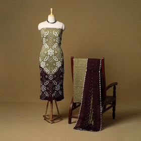 3pc kutch tie-dye satin cotton unstitched bandhani dress