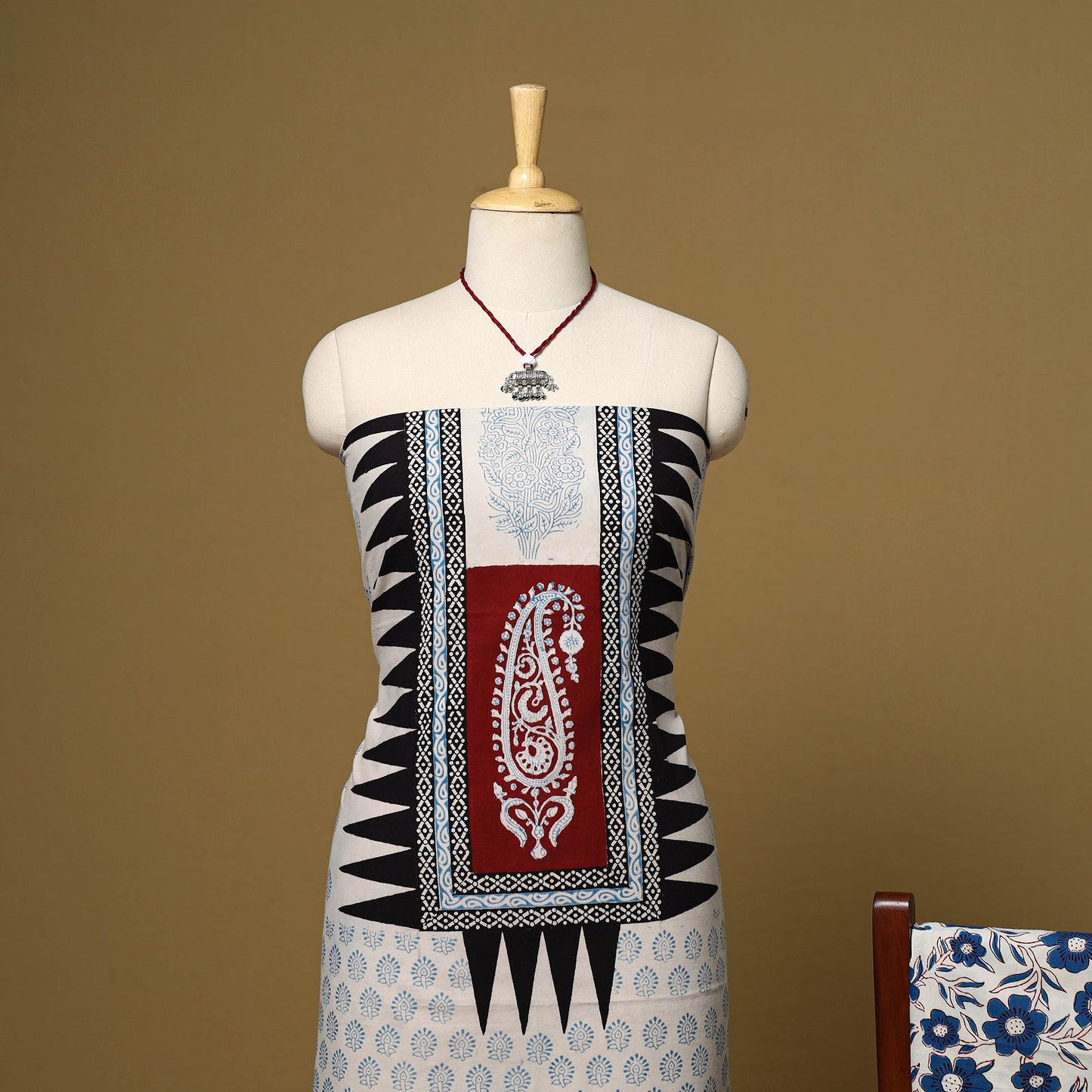 Multicolor - 3pc natural dyed cotton unstitched bagh dress