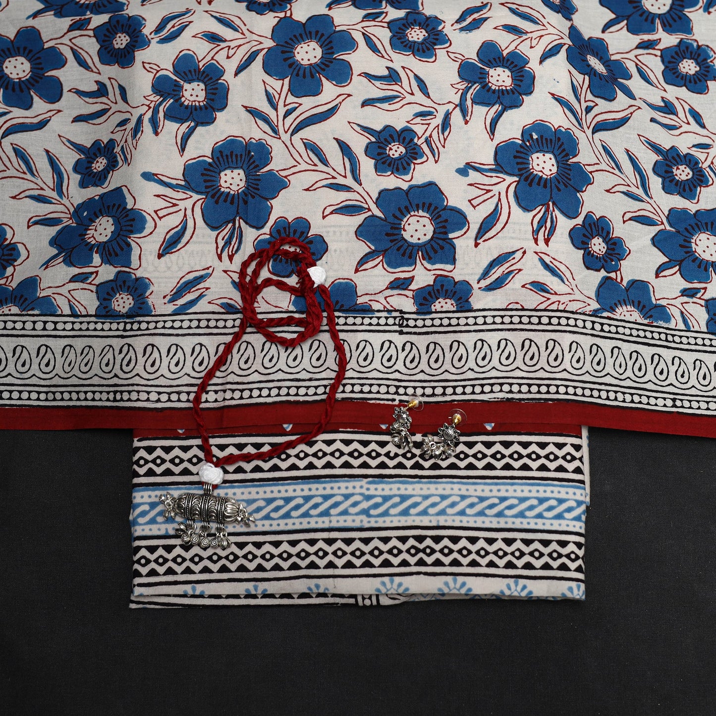 Multicolor - 3pc natural dyed cotton unstitched bagh dress