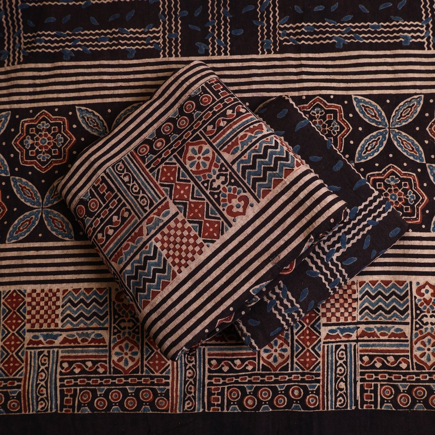 Buy 3pc Multicolor Block Print Cotton Ajrakh Dress Material