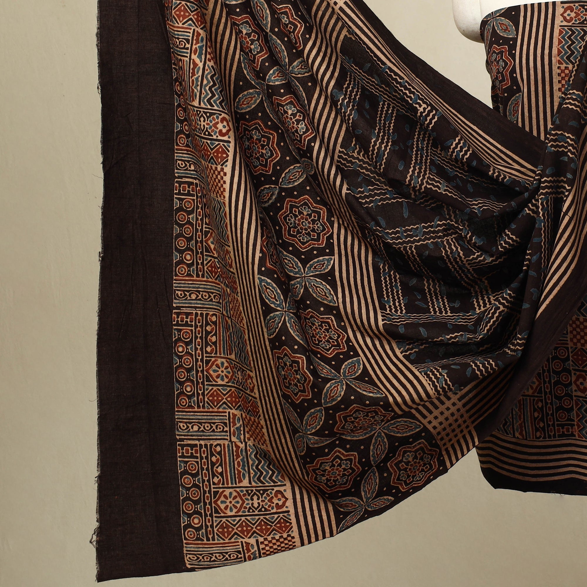 Buy 3pc Multicolor Block Print Cotton Ajrakh Dress Material