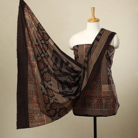 Buy 3pc Multicolor Block Print Cotton Ajrakh Dress Material