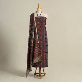 Multicolor 3pc Block Print Natural Dyed Ajrakh Dress Material