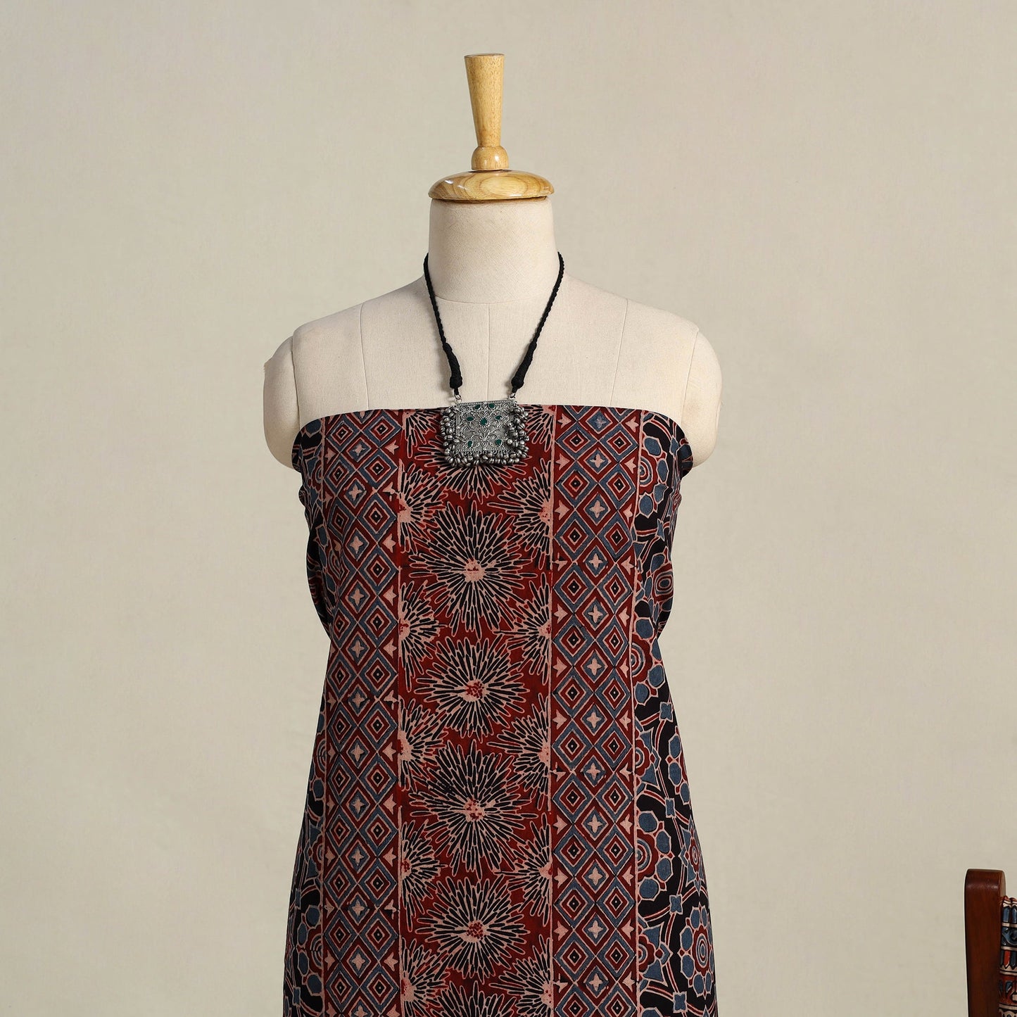 Multicolor 3pc Block Print Natural Dyed Ajrakh Dress Material