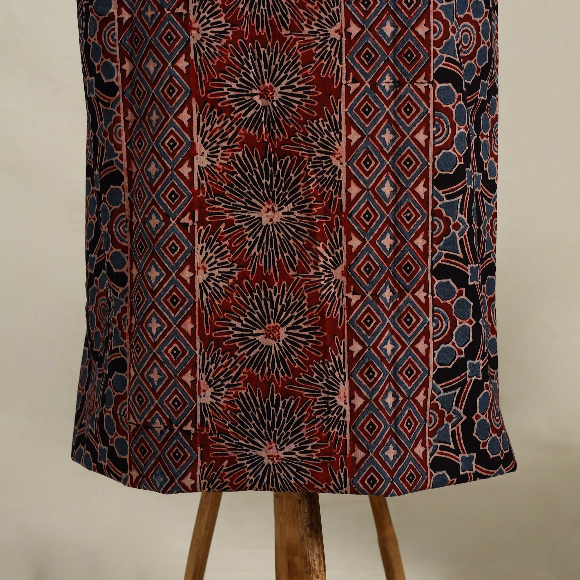 Multicolor 3pc Block Print Natural Dyed Ajrakh Dress Material