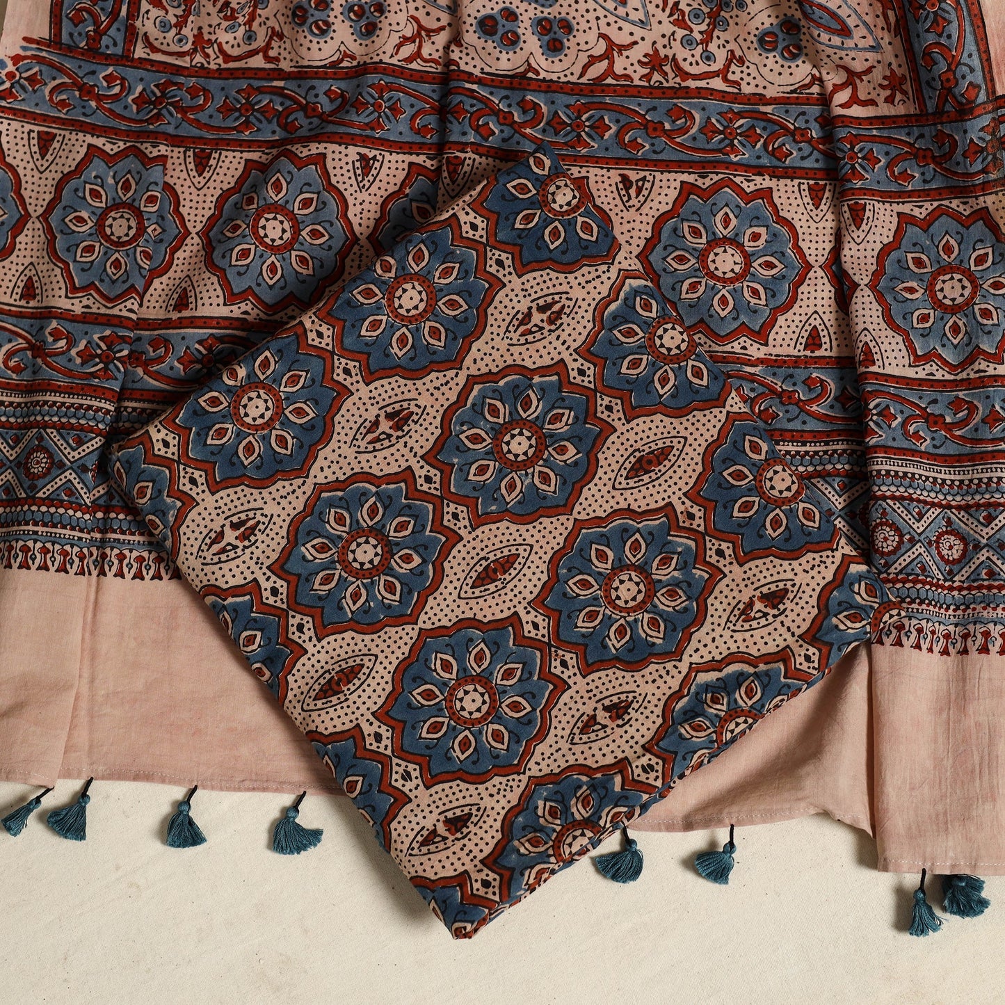 Multicolor 3pc Block Print Natural Dyed Ajrakh Dress Material