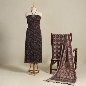 Multicolor 3pc Block Print Natural Dyed Ajrakh Dress Material