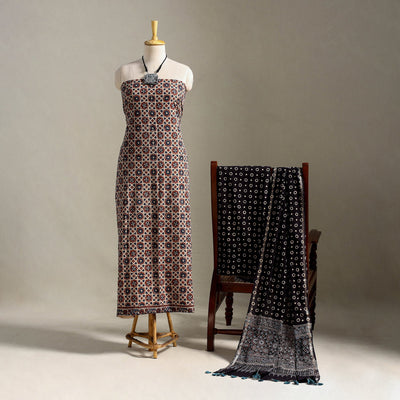 Multicolor 3pc Block Print Natural Dyed Ajrakh Dress Material
