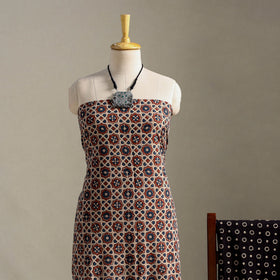 Multicolor 3pc Block Print Natural Dyed Ajrakh Dress Material