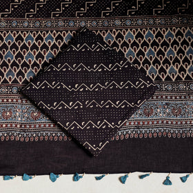 Multicolor 3pc Block Print Natural Dyed Ajrakh Dress Material