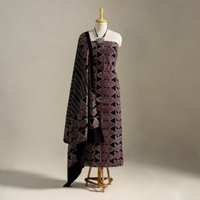 Multicolor 3pc Block Print Natural Dyed Ajrakh Dress Material