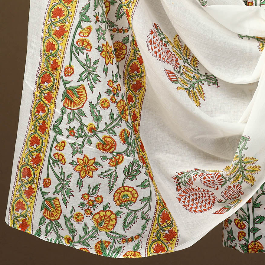 Buy Multicolor 3pc Sanganeri Block Print Cotton Dress Material