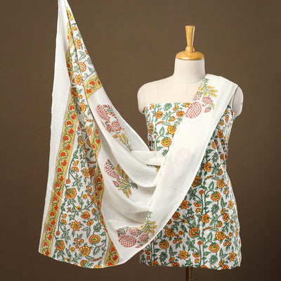 Buy Multicolor 3pc Sanganeri Block Print Cotton Dress Material