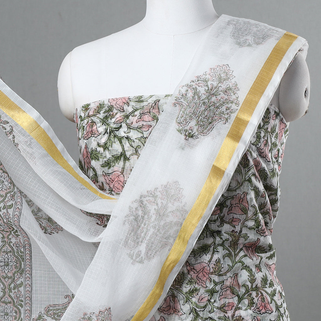 Buy 3pc Sanganeri Block Printed Kota Doria Cotton Suit Material Set 04 Online at iTokri.com