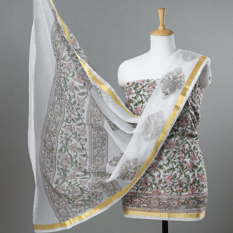 Buy 3pc Sanganeri Block Printed Kota Doria Cotton Suit Material Set 04 Online at iTokri.com
