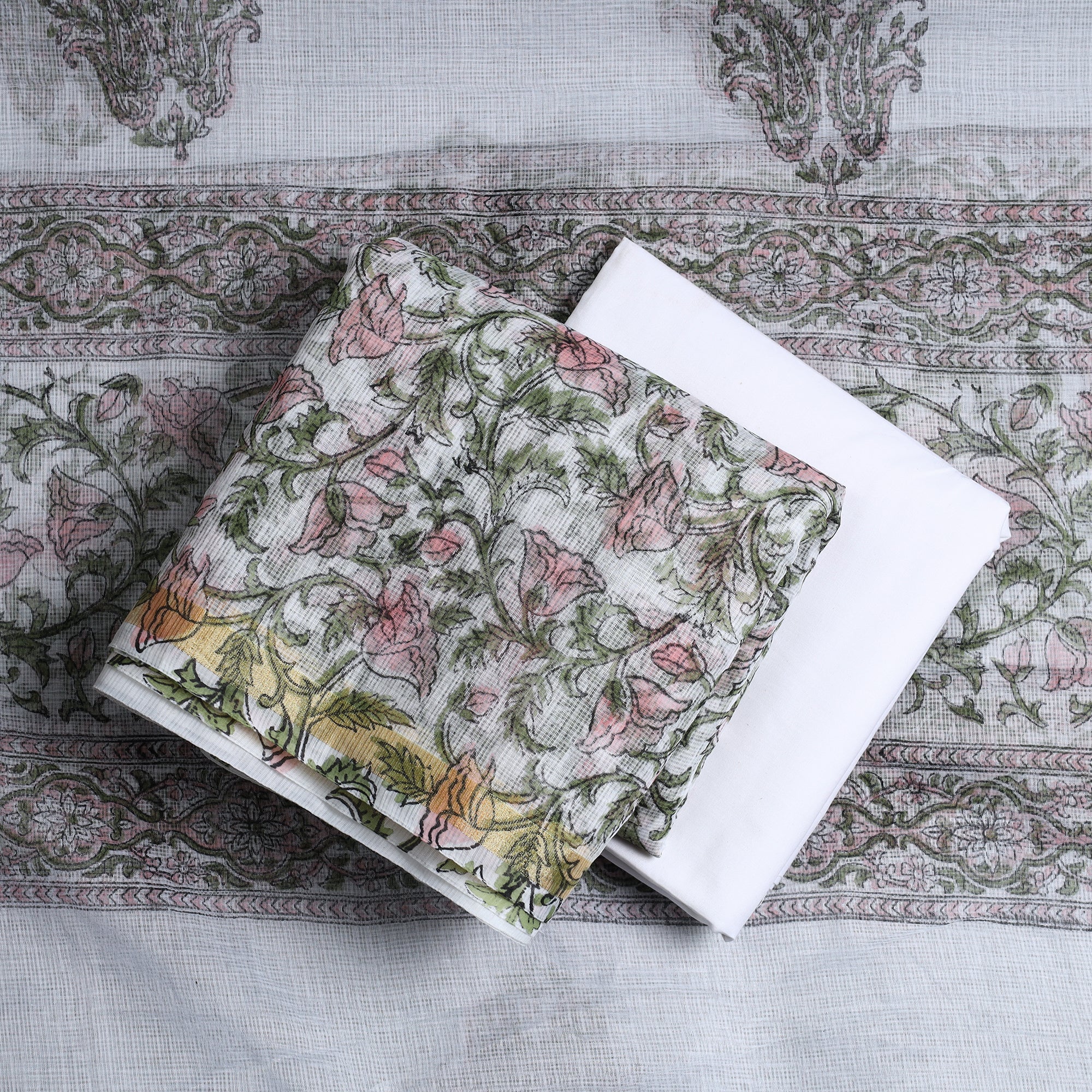 Buy 3pc Sanganeri Block Printed Kota Doria Cotton Suit Material Set 04 Online at iTokri.com