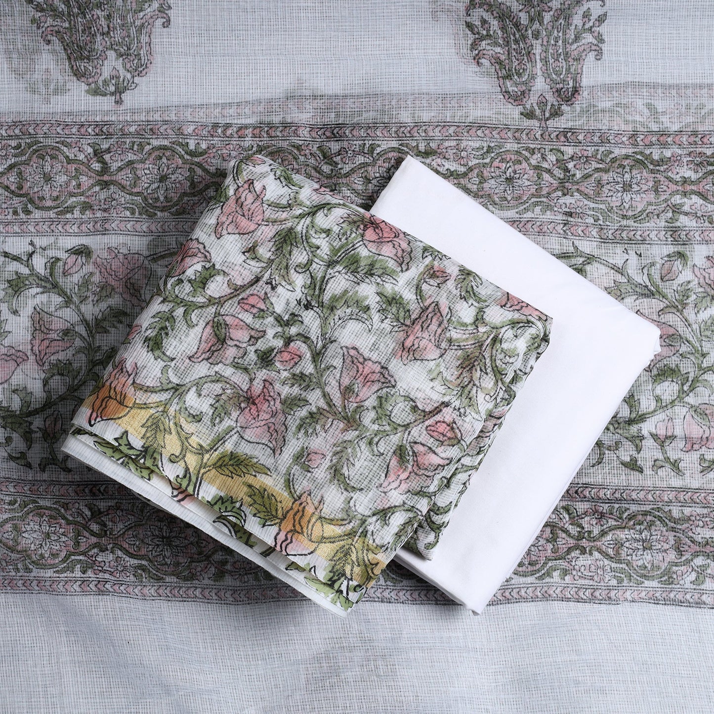 Buy 3pc Sanganeri Block Printed Kota Doria Cotton Suit Material Set 04 Online at iTokri.com