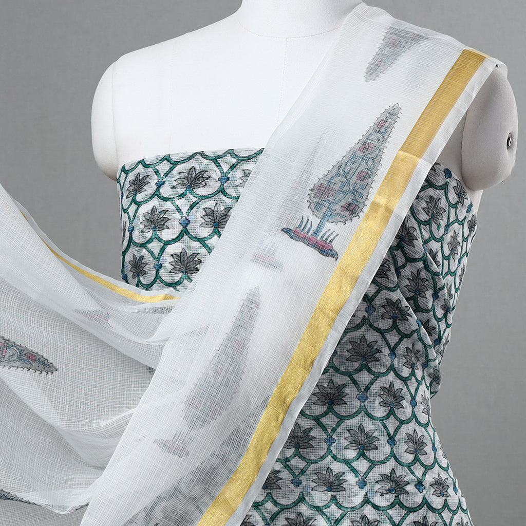 Buy 3pc Sanganeri Block Printed Kota Doria Cotton Suit Material Set 04 Online at iTokri.com