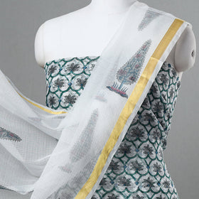 Buy 3pc Sanganeri Block Printed Kota Doria Cotton Suit Material Set 04 Online at iTokri.com