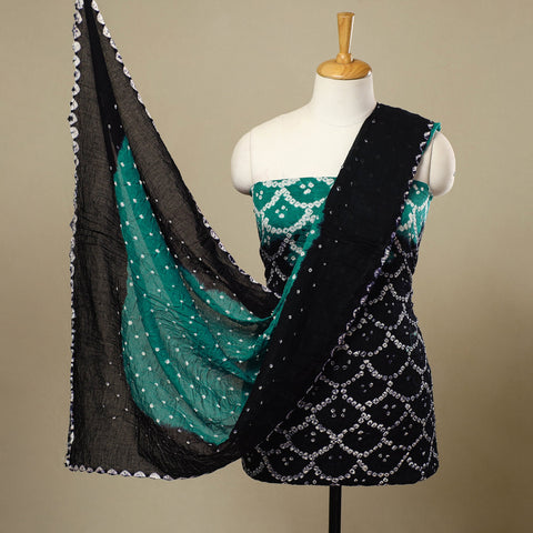 3pc Tie & Dye Satin Cotton Multicolor Bandhani Dress Material