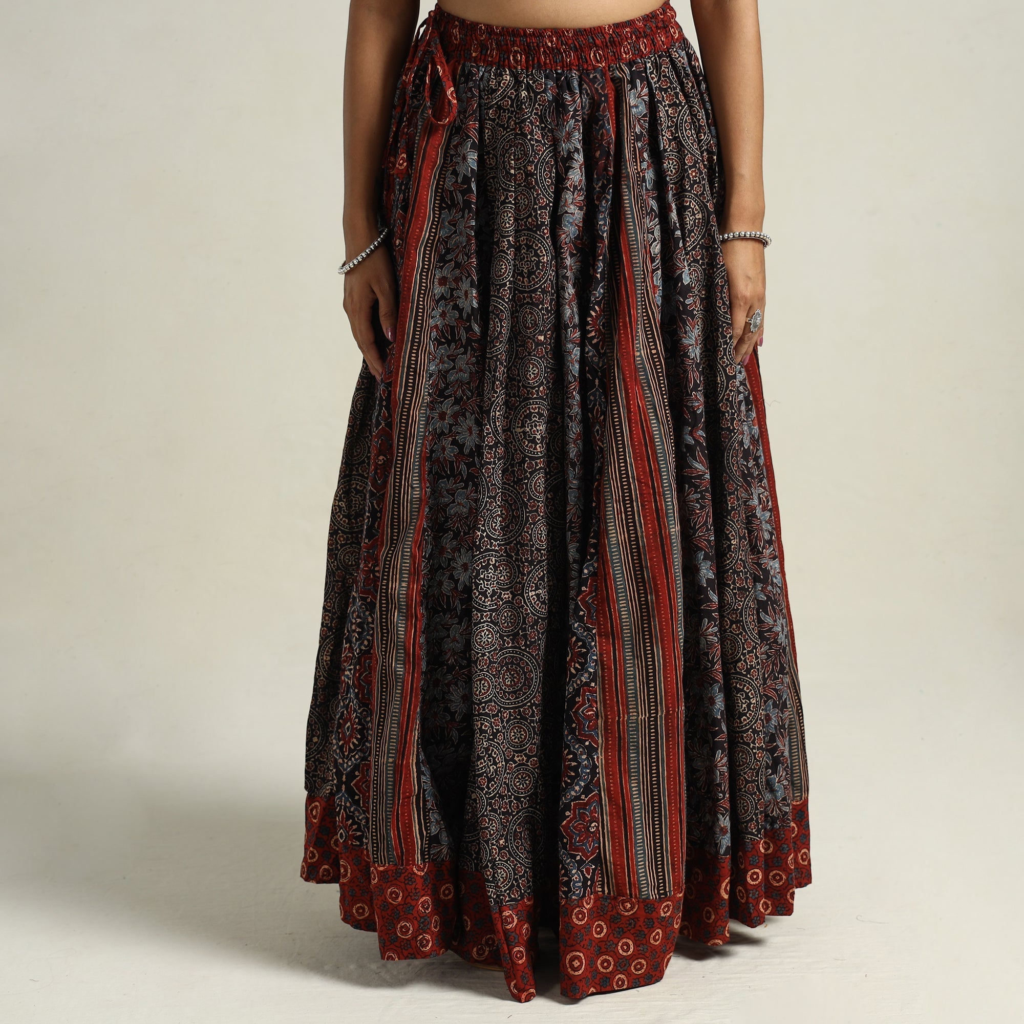  Ajrakh Block Printed 24 Kali Patchwork Cotton Long Skirt 17 