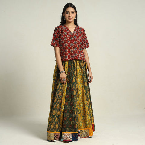 Multicolor - printed 24 kali patchwork cotton long skirt 28