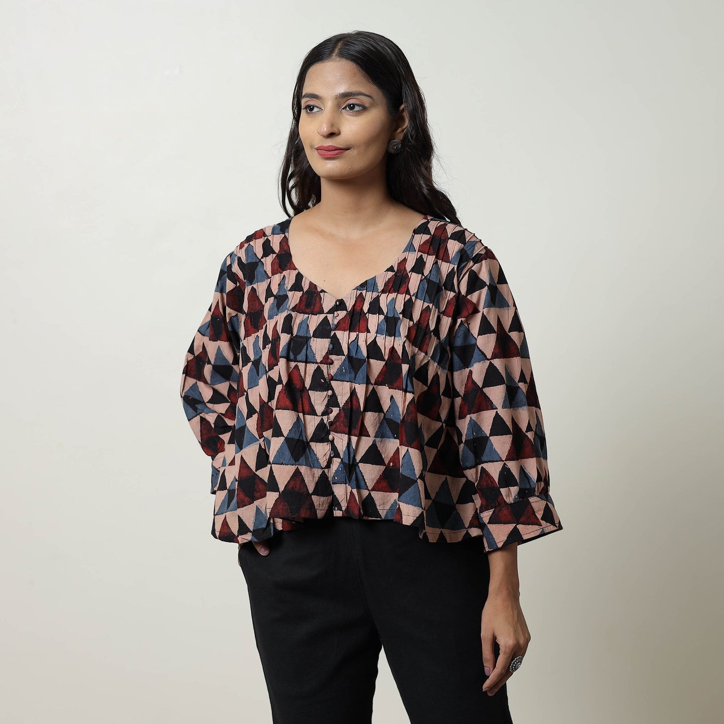 Multicolor - Ajrakh Block Printed Cotton Crop Top 03