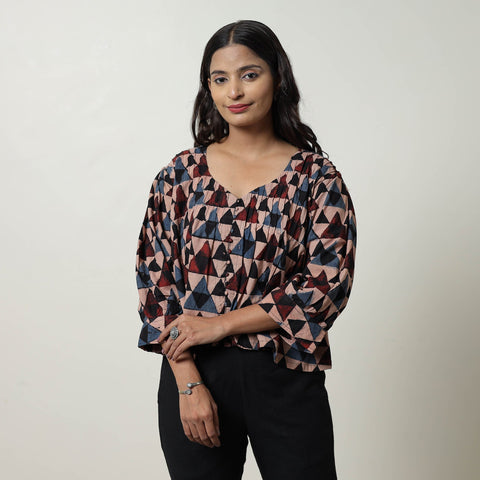 Multicolor - Ajrakh Block Printed Cotton Crop Top 03